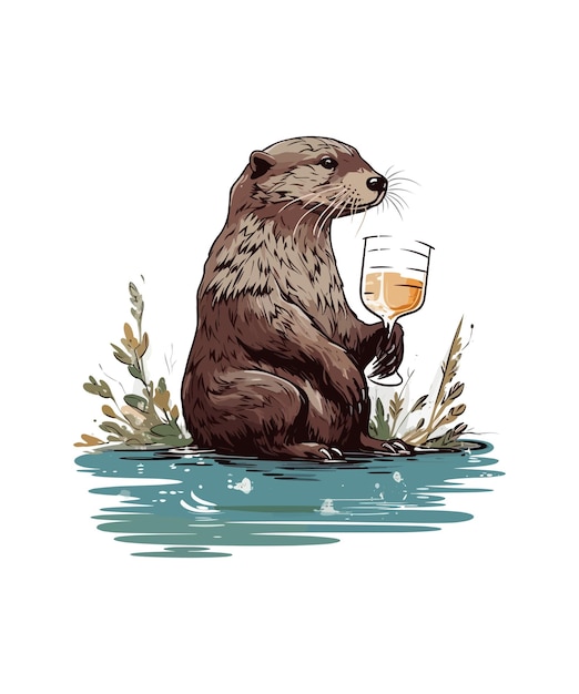 Otter animal drinking wine Illustration design