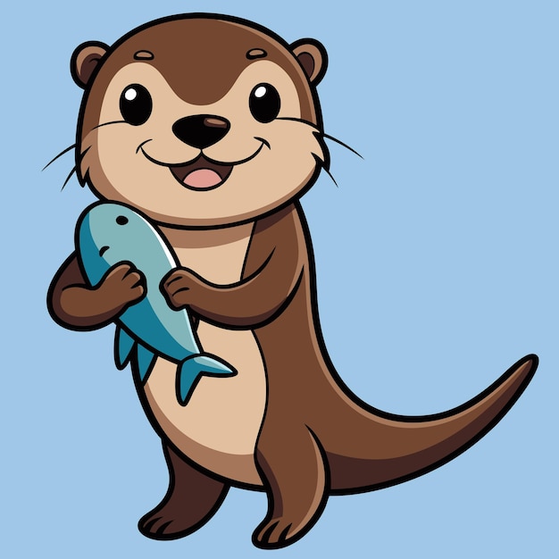 Vector otter holding a fish cartoon vector art