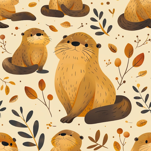 Otter seamless pattern background vector cute animal graphic with EPS file