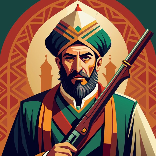 Vector ottoman janissary soldier with rifle vector illustration flat 2