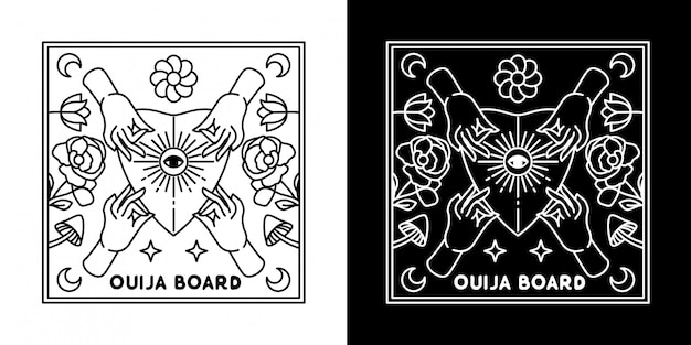 Ouija Board With Four Hand Monoline Design