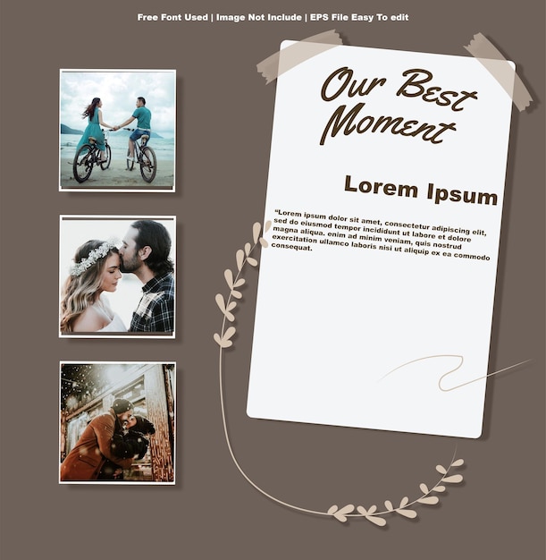 Vector our best moment photo template with paper and floral doodle