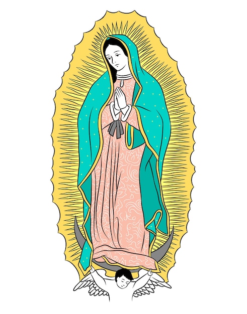 Vector our lady of guadalupe line art illustration