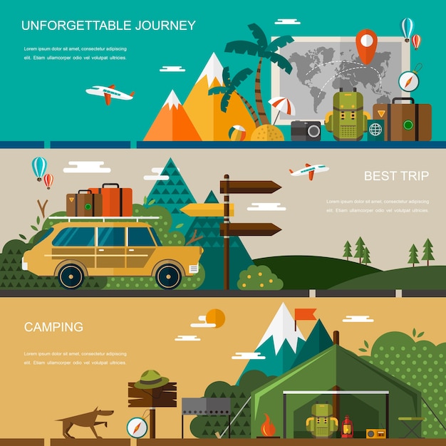 Outdoor activity concept banner set in flat design