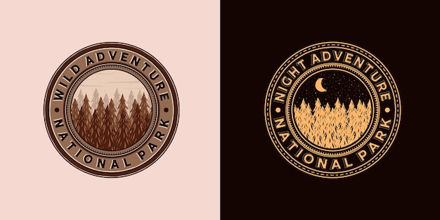 Outdoor Adventure Logo Vector Illustration Design Exclusive Vintage Style Adventure Logo Design Old Vintage Outdoor Adventure Logo Emblem Pine Pine Tree Night Logo Concept Inspiration