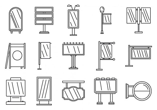 Outdoor advertising building icons set