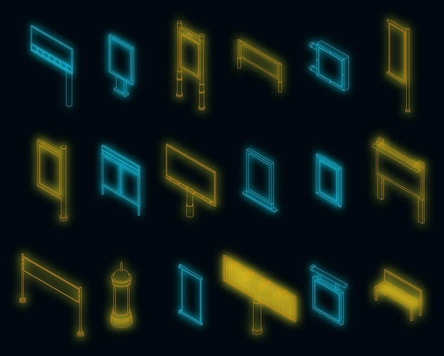 Outdoor advertising icons set vector neon