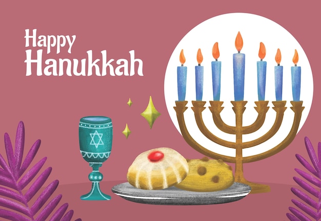 Outdoor banner with watercolor design colorful celebrating hanukkah