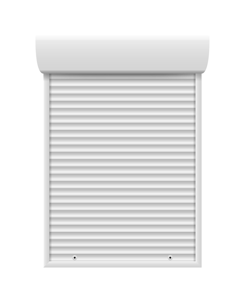 Outdoor blind window or roller door on white background