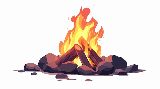 Vector outdoor bonfire burning brightly flat vector isolated image