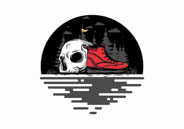 Outdoor boots and skull illustration