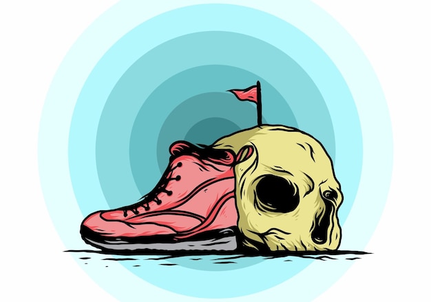 Outdoor boots and skull illustration