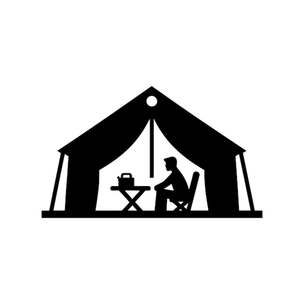 Vector outdoor camping tent silhouette vector illustration isolated on a white background