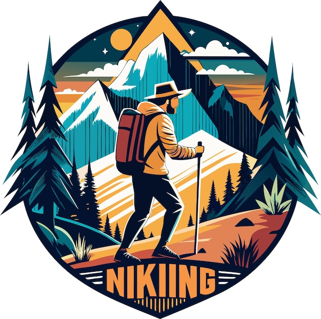 Outdoor Creative Mountain Hiking TShirt Design of a mountain landscape