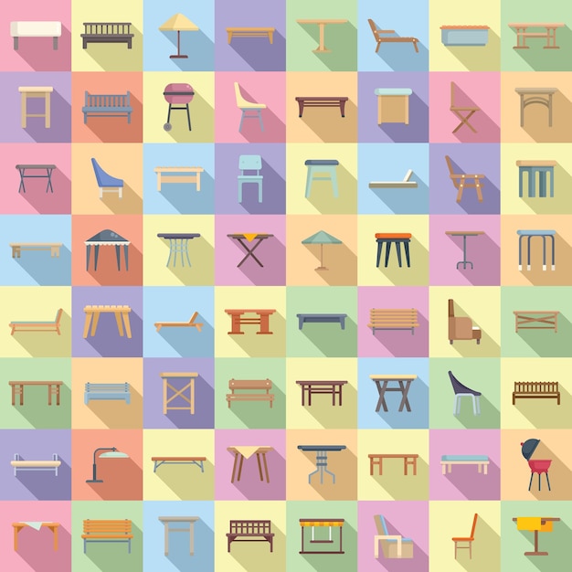 Outdoor furniture icons set flat vector Garden patio