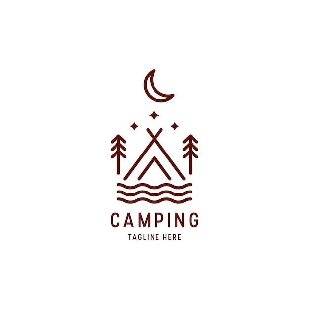 Outdoor Logo of Camping And Adventure Travel Vacation Forest Line art Retro Vector Illustration