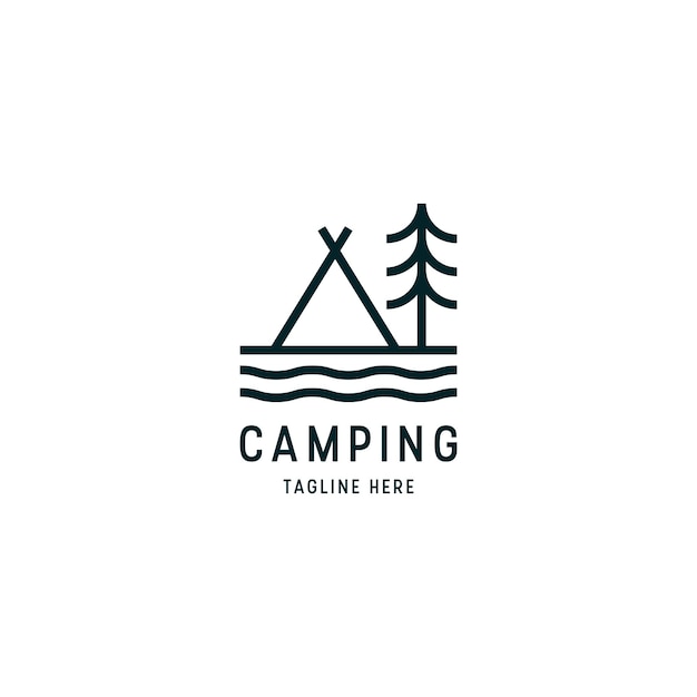 Outdoor Logo of Camping And Adventure Travel Vacation Forest Line art Retro Vector Illustration