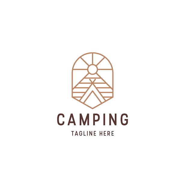 Outdoor Logo of Camping And Adventure Travel Vacation Forest Line art Retro Vector Illustration