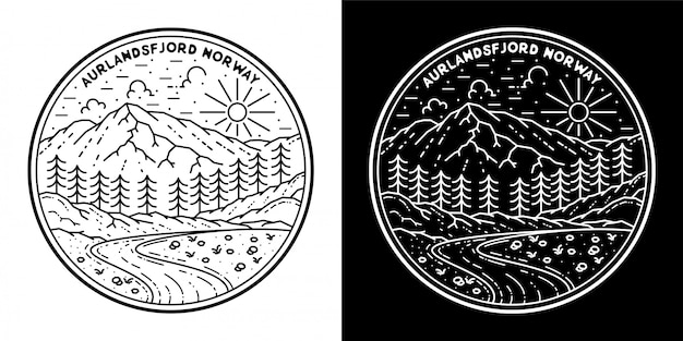 Outdoor Monoline Badge Design, aurlandsfjord norway