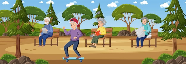 Outdoor park with elderly people