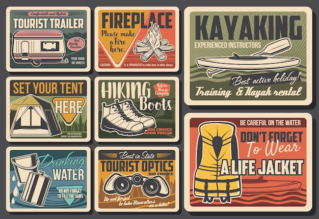 Outdoor recreation and tourism hobby retro banners