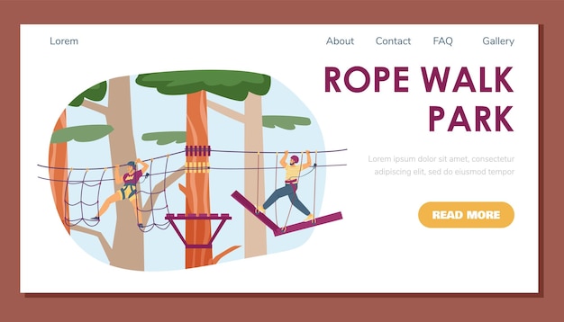 Outdoor rope park concept banner in flat vector illustration isolated