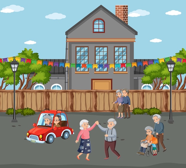 Outdoor scene with elderly people