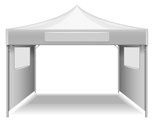 Outdoor tent mockup with realistic white blank fabric isolated on white background