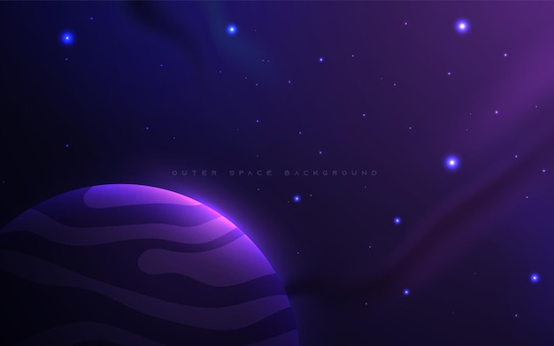 Vector outer space background with purple planet sparkling light