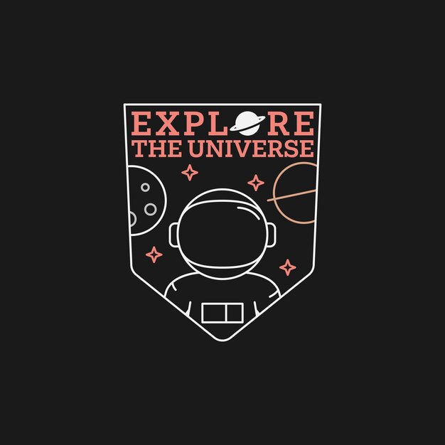 Vector outer space illustration line art label or badge design is suitable for t shirt sticker