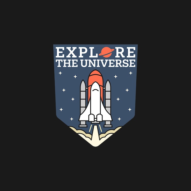 Vector outer space illustration line art label or badge design is suitable for t shirt sticker