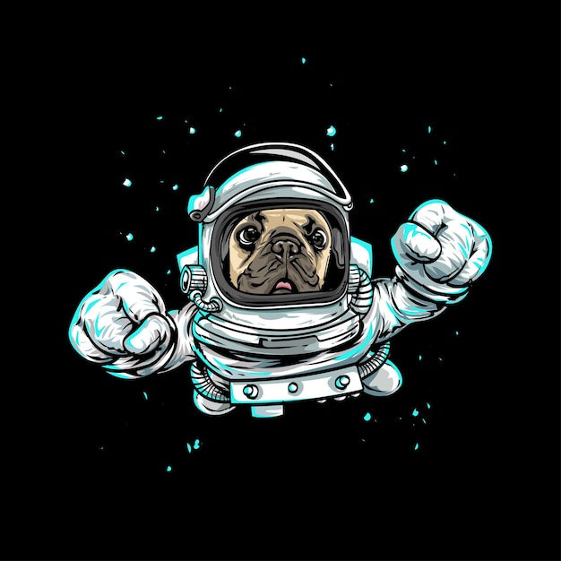 Outer space with hand drawn dog astronaut