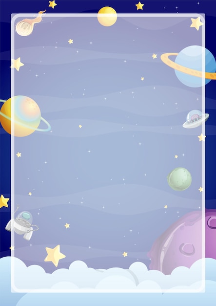 Outer Space with Many Planets Background Border Frame Template