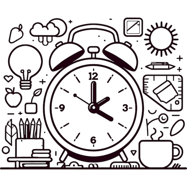 Outline Alarm clock Vector illustration