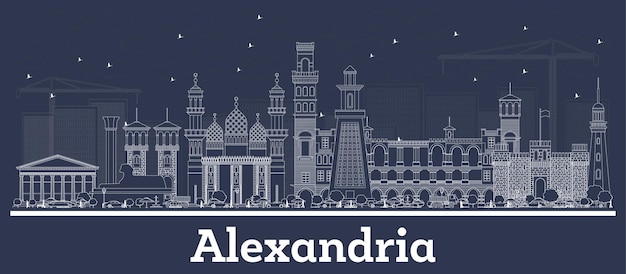 Outline Alexandria Egypt City Skyline with White Buildings