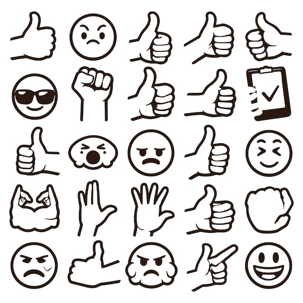 Outline All hand emojis stickers in all skin colors Hand emoticons vector illustration symbols set