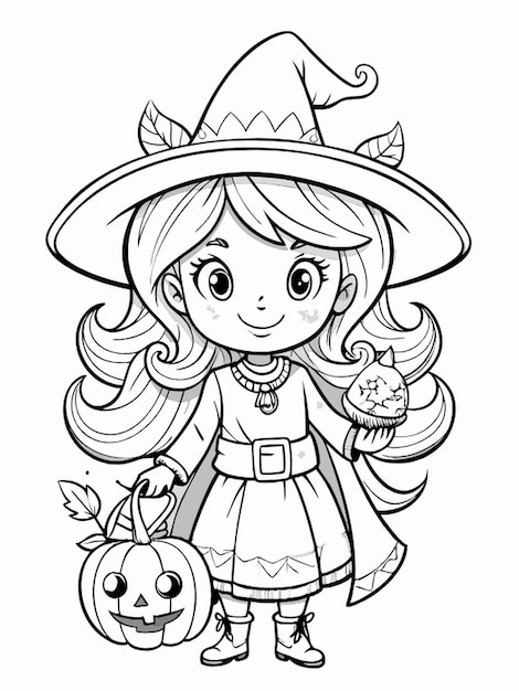 outline art for adults coloring book cute Halloween coloring pages with a witch adult style