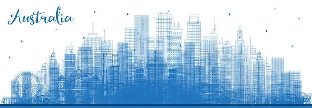 Outline Australia City Skyline with Blue Buildings