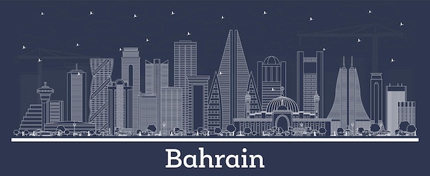 Outline Bahrain city skyline with white buildings Vector illustration Business travel and tourism concept with historic architecture Bahrain cityscape with landmarks