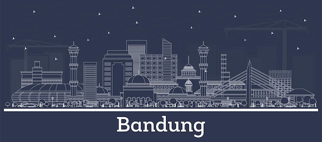 Outline Bandung Indonesia City Skyline with White Buildings Bandung Cityscape with Landmarks