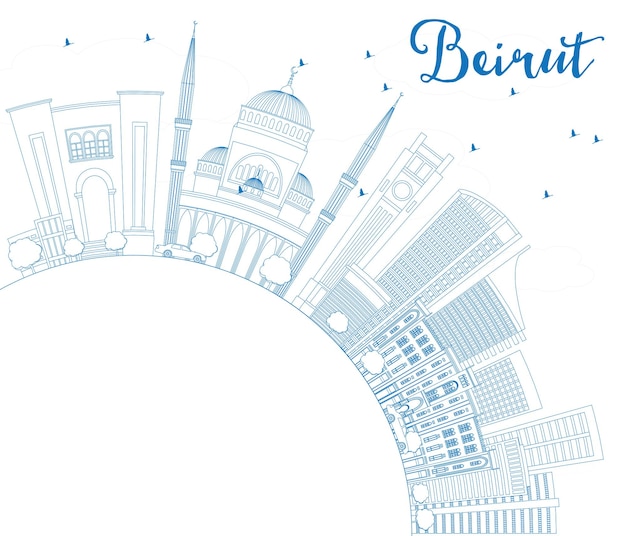 Outline Beirut Skyline with Blue Buildings and Copy Space. Vector Illustration. Business Travel and Tourism Concept with Modern Architecture. Image for Presentation Banner Placard and Web Site