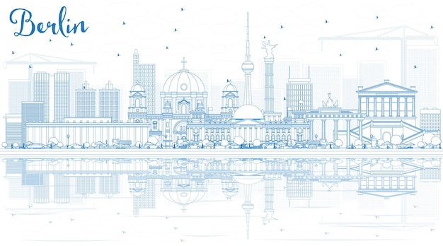 Outline Berlin Skyline with Blue Buildings and Reflections. Vector Illustration. Business Travel and Tourism Concept with Historic Architecture.