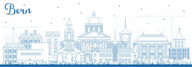 Outline Bern Switzerland City Skyline with Blue Buildings. Vector Illustration. Business Travel and Tourism Concept with Historic Architecture. Bern Cityscape with Landmarks.