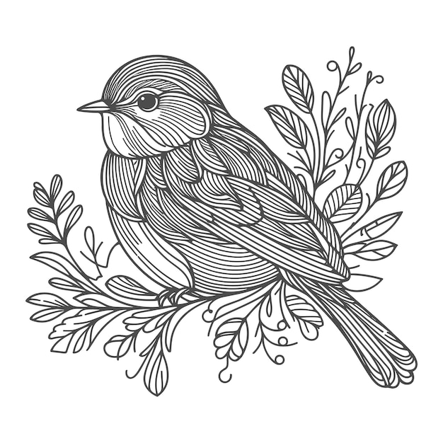 Outline Bird setting on tree Vector illustration