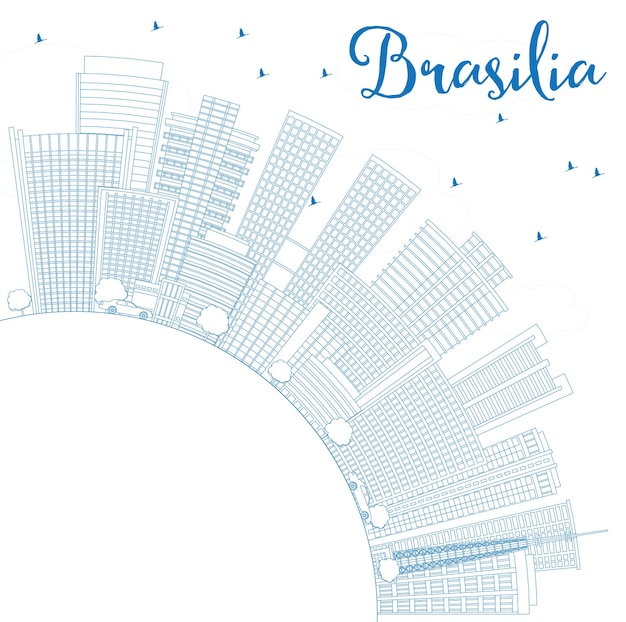 Outline Brasilia Skyline with Blue Buildings and Copy Space. Vector Illustration. Business Travel and Tourism Concept with Modern Architecture. Image for Presentation Banner Placard and Web Site.