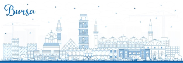 Outline Bursa Turkey City Skyline with Blue Buildings