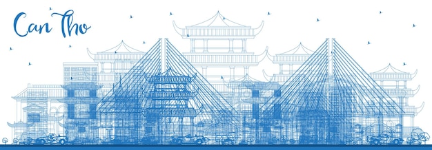 Outline Can Tho Vietnam City Skyline with Blue Buildings Vector Illustration Business Travel and Tourism Concept with Historic Architecture Can Tho Cityscape with Landmarks