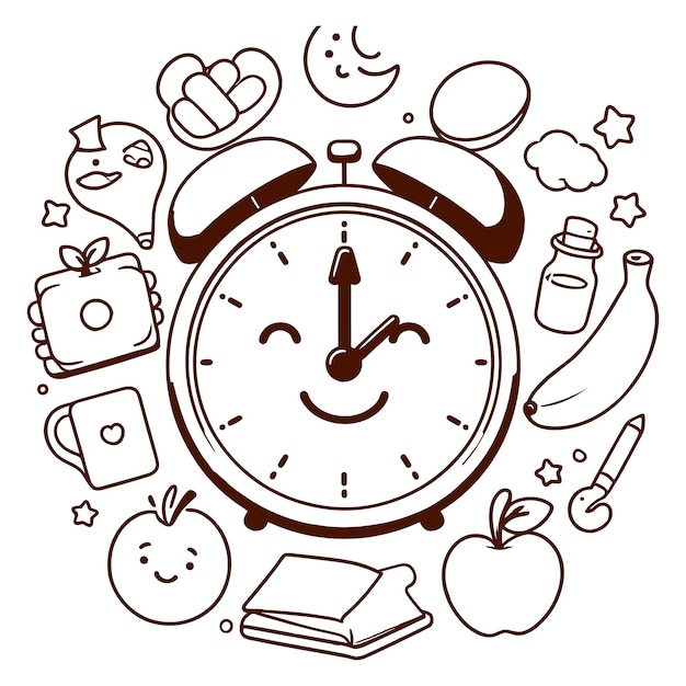 Outline cartoon characters Alarm clock