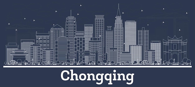 Outline Chongqing China City Skyline with White Buildings. Vector Illustration. Business Travel and Concept with Modern Architecture. Chongqing Cityscape with Landmarks.