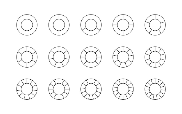 Outline circle chart Round structure template with elements Circular section graph Pie diagram divided into pieces